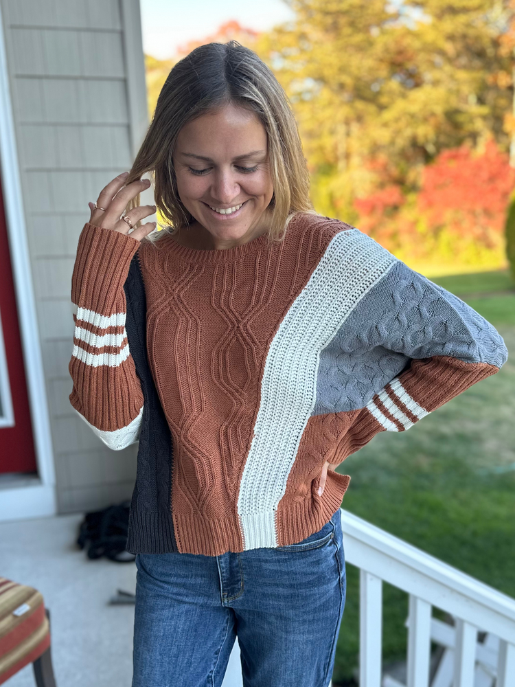 Colorblock Cable Knit Sweater in Sienna