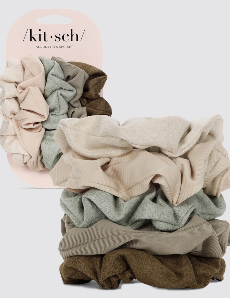 Assorted Textured Scrunchies 5pc Set - Eucalyptus