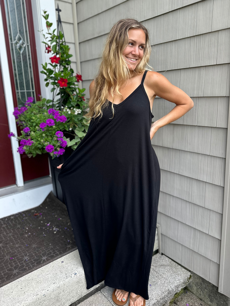 Cami Maxi Dress with Side Pockets in Black