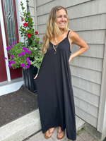 Cami Maxi Dress with Side Pockets in Black