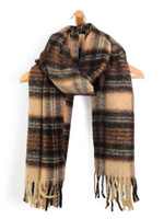 Black and Tan Tartan Plaid Fringe Scarf