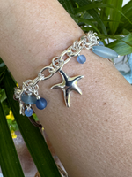 Silver Starfish Blue Beaded Bracelet