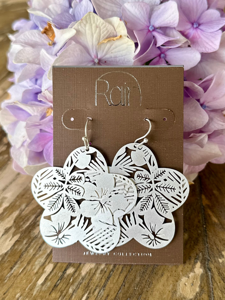 Silver Tropical Flower Mosaic Earrings