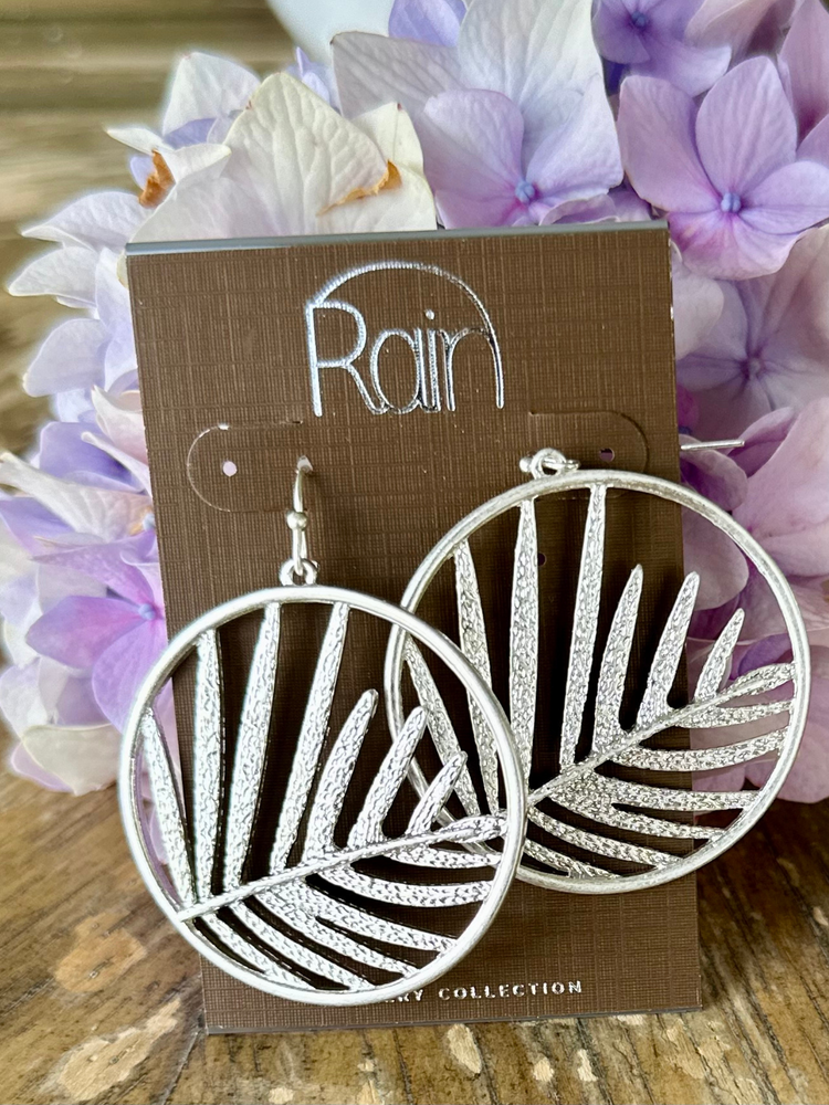 Silver Fan Leaf Hoop Earrings