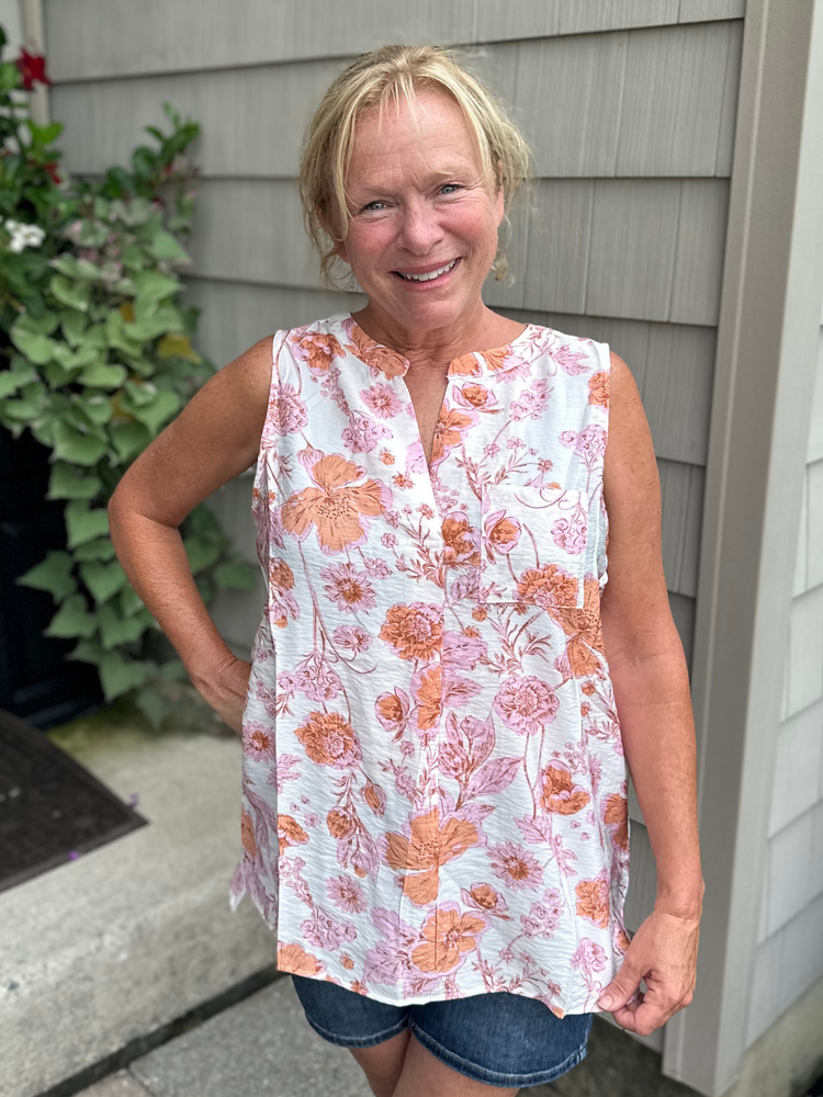 Sleeveless Floral Tank in Apricot