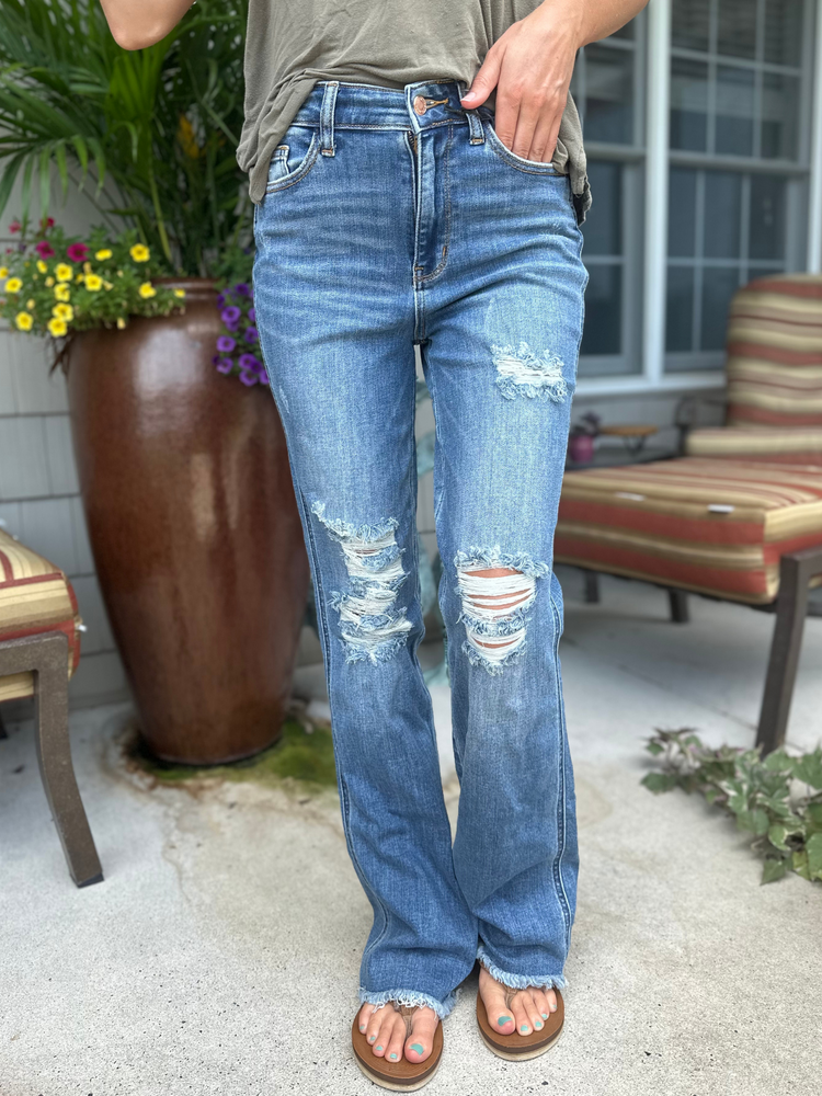 Judy Blue High Rise Destroyed Fray Hem Bootcut Jeans