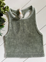Rib Knit Cropped Cami in Olive