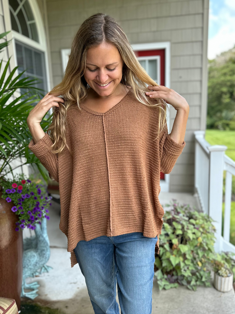 3/4 Sleeve Sweater in Deep Camel Curvy