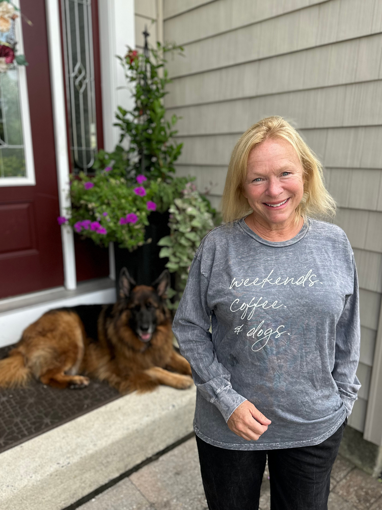 Weekends Coffee and Dogs Mineral Wash Long Sleeve Top