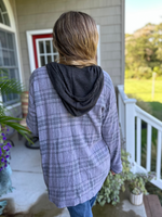 Plaid Hoodie Shacket in Charcoal