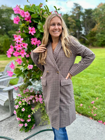 Checkered Coat with Corduroy Collar