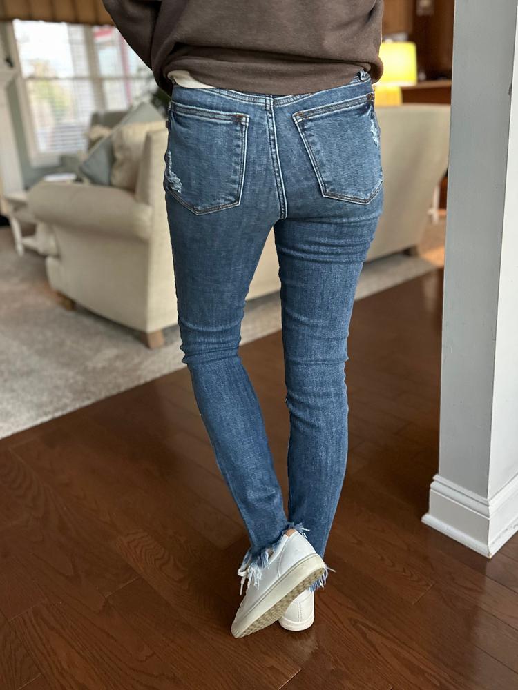 Judy Blue High Waisted Skinny Jeans with Shark Bite Hem