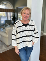 Crochet Striped Sweater Hoodie in Black and White