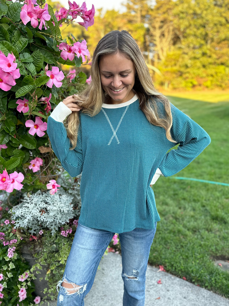 Textured Pullover Top in Jade