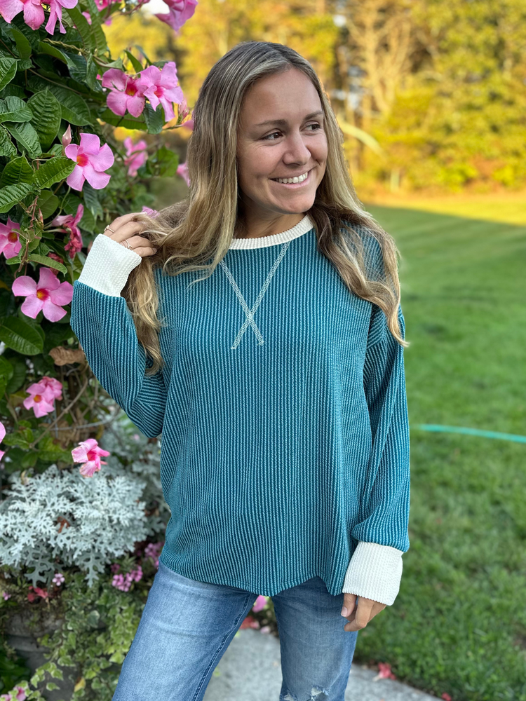 Textured Pullover Top in Jade