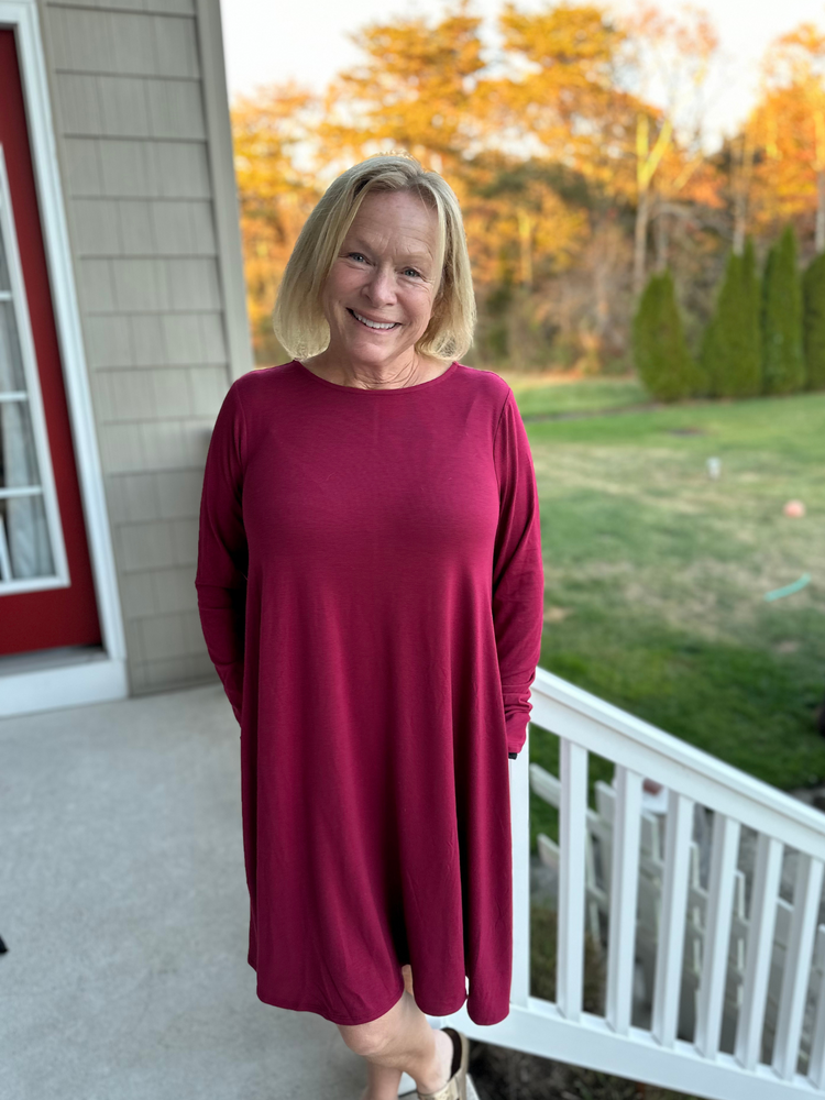 Cabernet Long Sleeve Flare Dress with Pockets