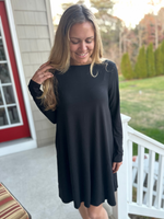 Black Long Sleeve Flare Dress with Pockets