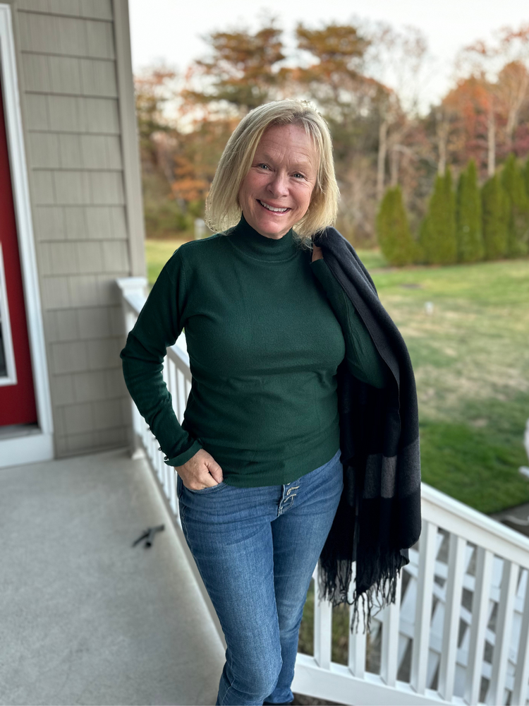 Long Sleeve Turtle Neck Top in Hunter Green