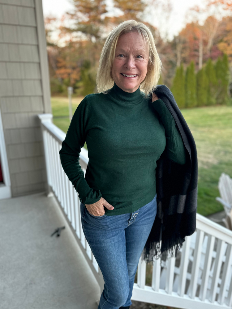 Long Sleeve Turtle Neck Top in Hunter Green