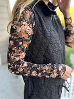 Turtle Neck Zip Up Quilted Vest in Black