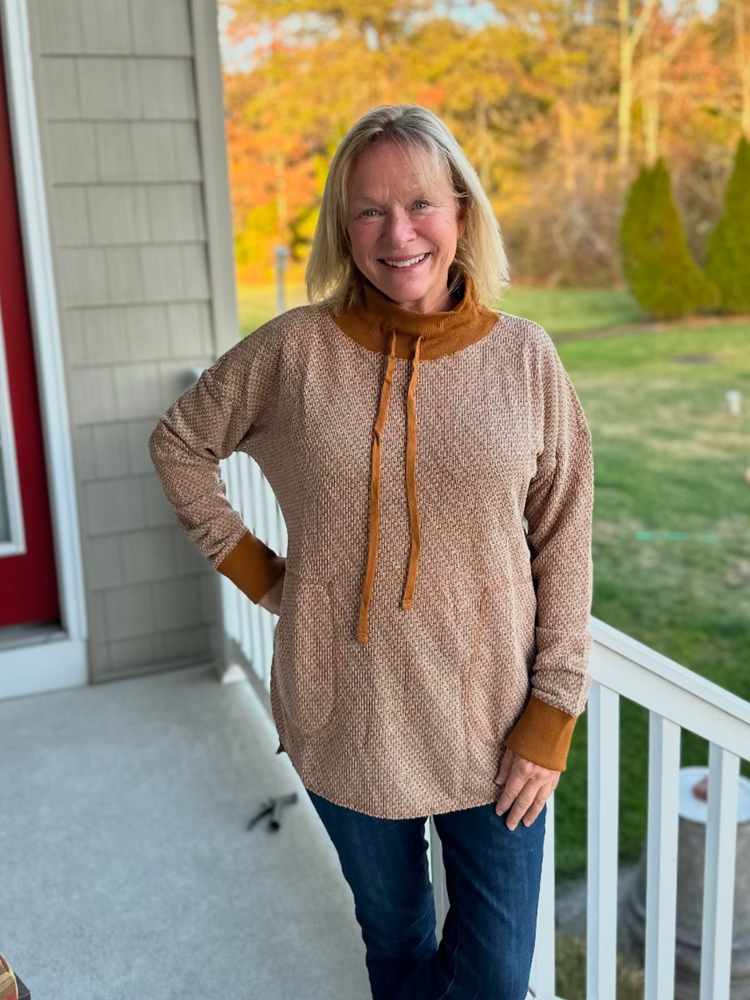 Funnel Neck Pullover Top in Caramel