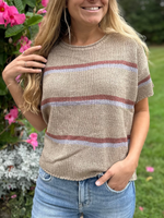 Striped Lightweight Sweater Top in Mocha