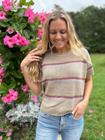 Striped Lightweight Sweater Top in Mocha